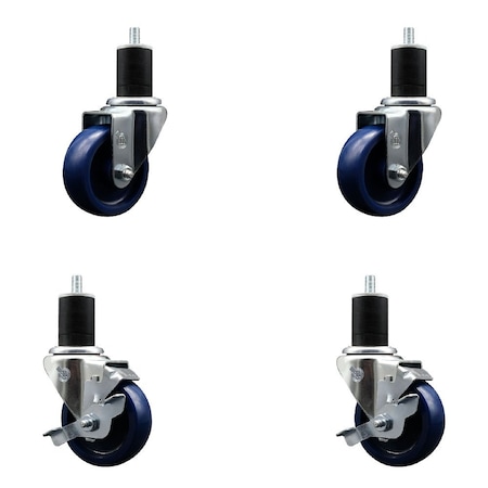 Service Caster 3.5'' Solid Poly Wheel Swivel 1-3/4'' Expanding Stem Caster Set 2 Brakes, 4PK SCC-EX20S3514-SPUS-2-TLB-2-134